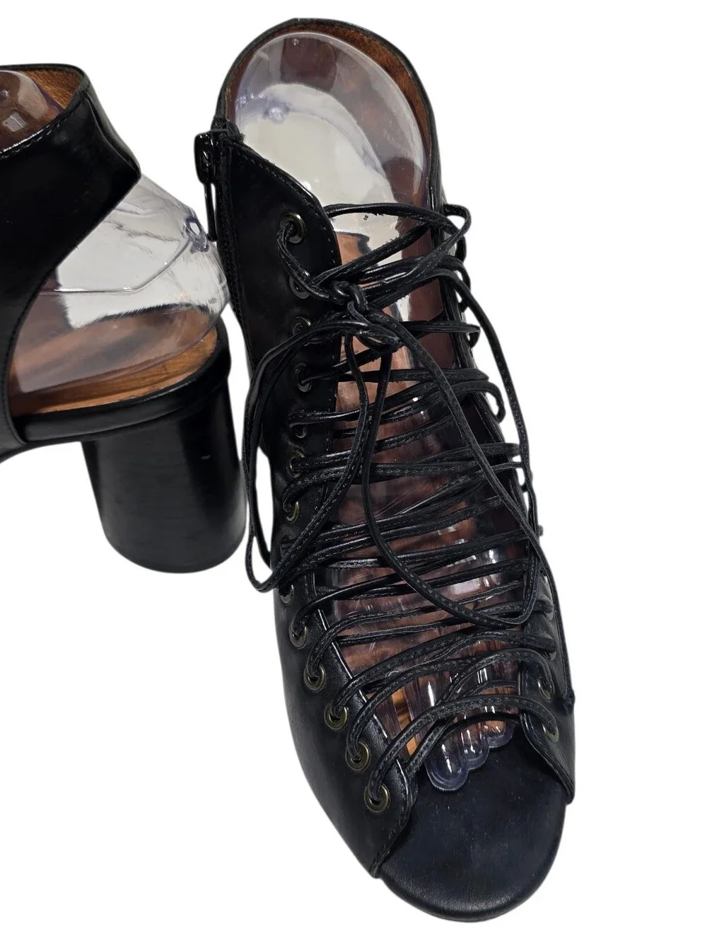 JEFFREY CAMPBELL COVETS BLACK LEATHER LACE UP CUTOUT HEELS SZ 8